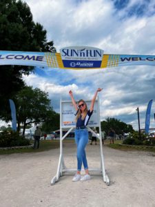 Aleksandra Miladinovic at SNF2023 in front of sign